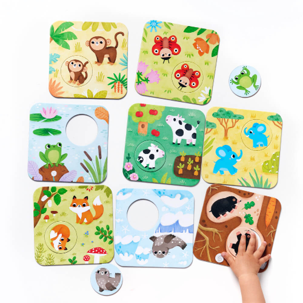 Kolorowe puzzle z dziurką Tu mieszkam – elementy z wizerunkami zwierząt od Bright Junior Media