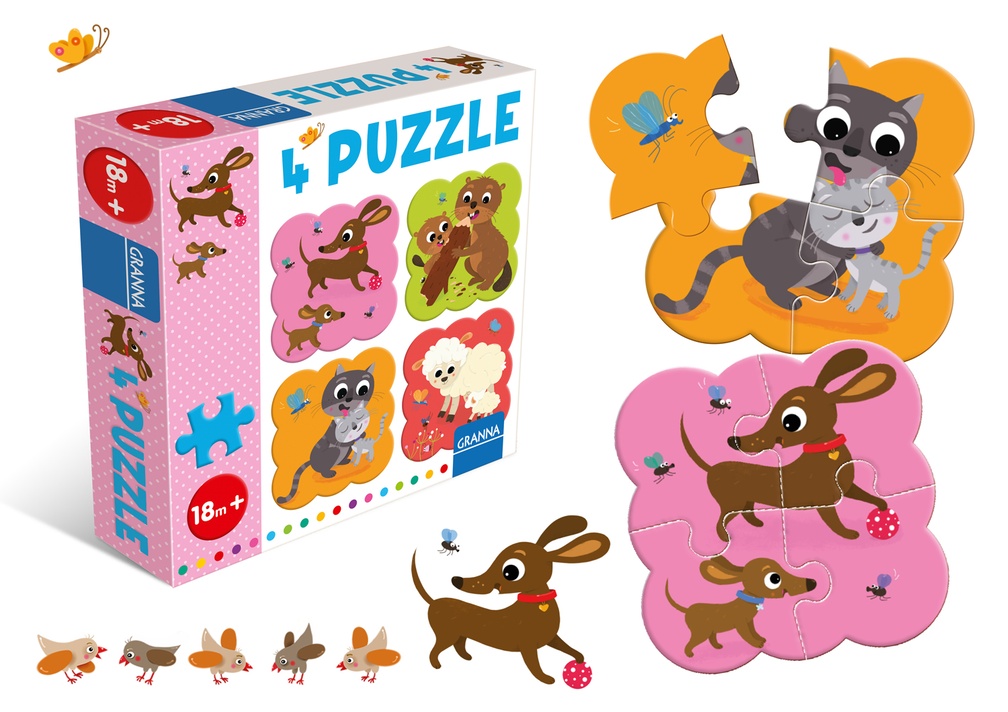Puzzle z Jamnikiem 4 układanki dla dzieci 18 mies.+ GRANNA kolorowe ilustracje