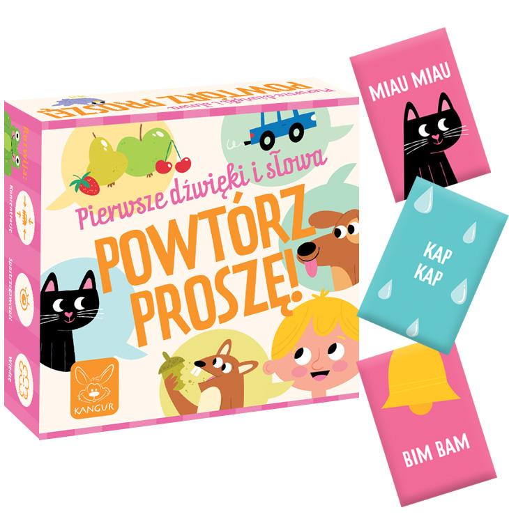 Gra Powtórz Proszę! KANGUR z kartami do ćwiczenia pierwszych dźwięków i słów.