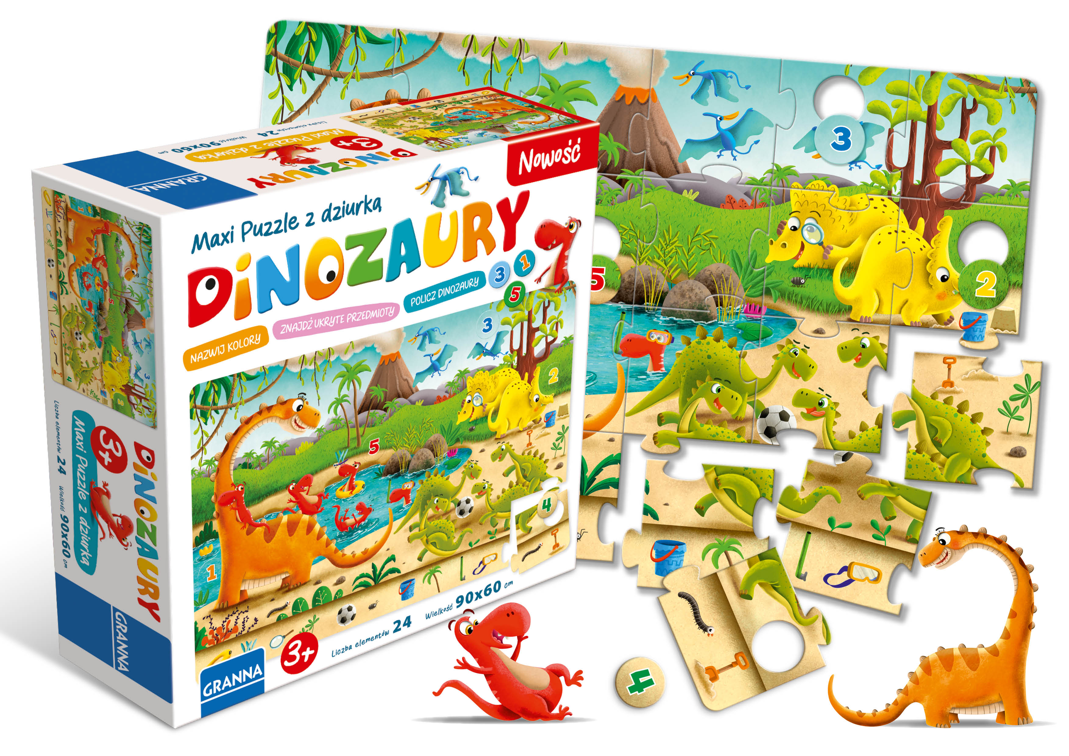 Dinozaury – maxi puzzle edukacyjne GRANNA, kolorowa układanka z 24 elementami