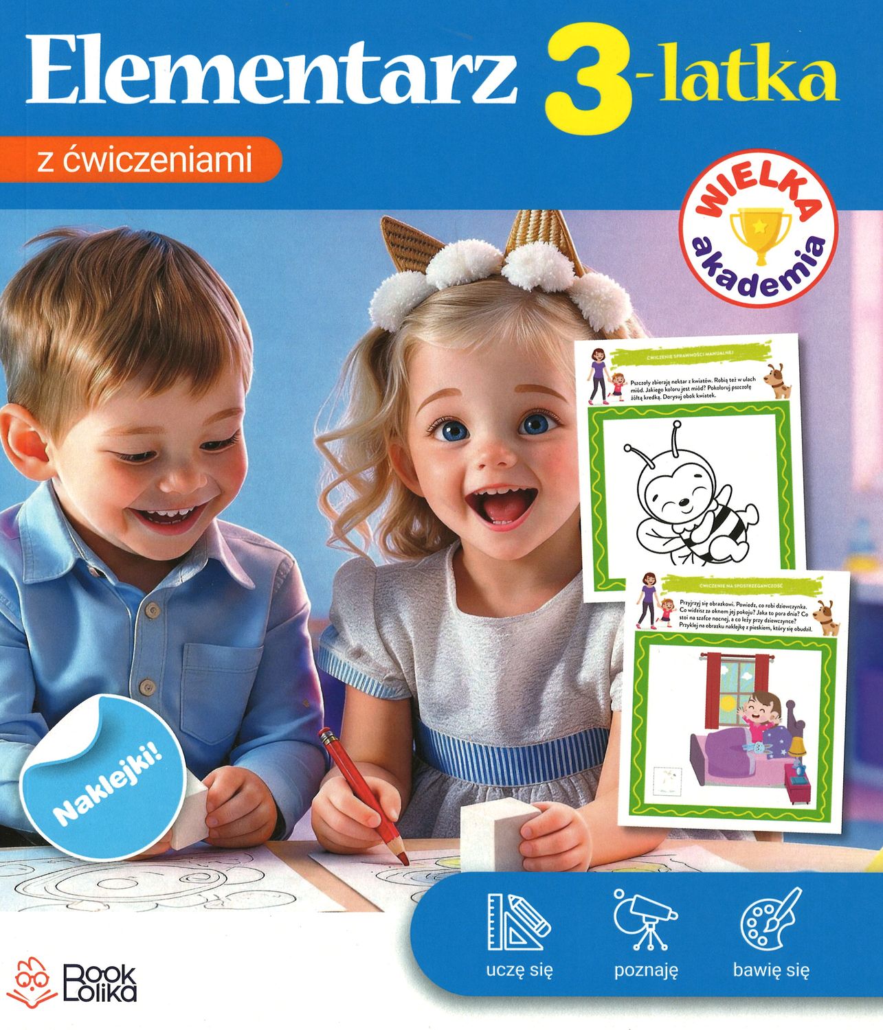 Elementarz 3-latka Bookolika – okładka książki z ćwiczeniami i naklejkami