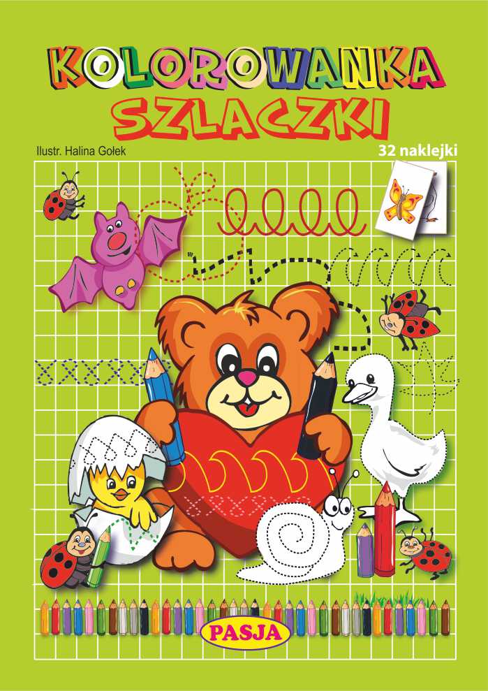Szlaczki – kolorowanka edukacyjna Pasja z naklejkami dla dzieci, okładka wydania