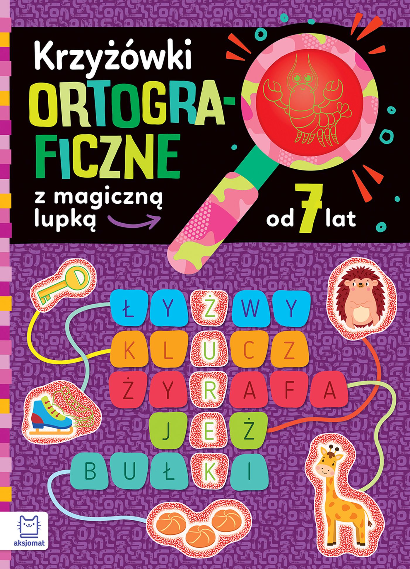 Krzyżówki ortograficzne z magiczną lupką AKSJOMAT dla dzieci, książka z łamigłówkami