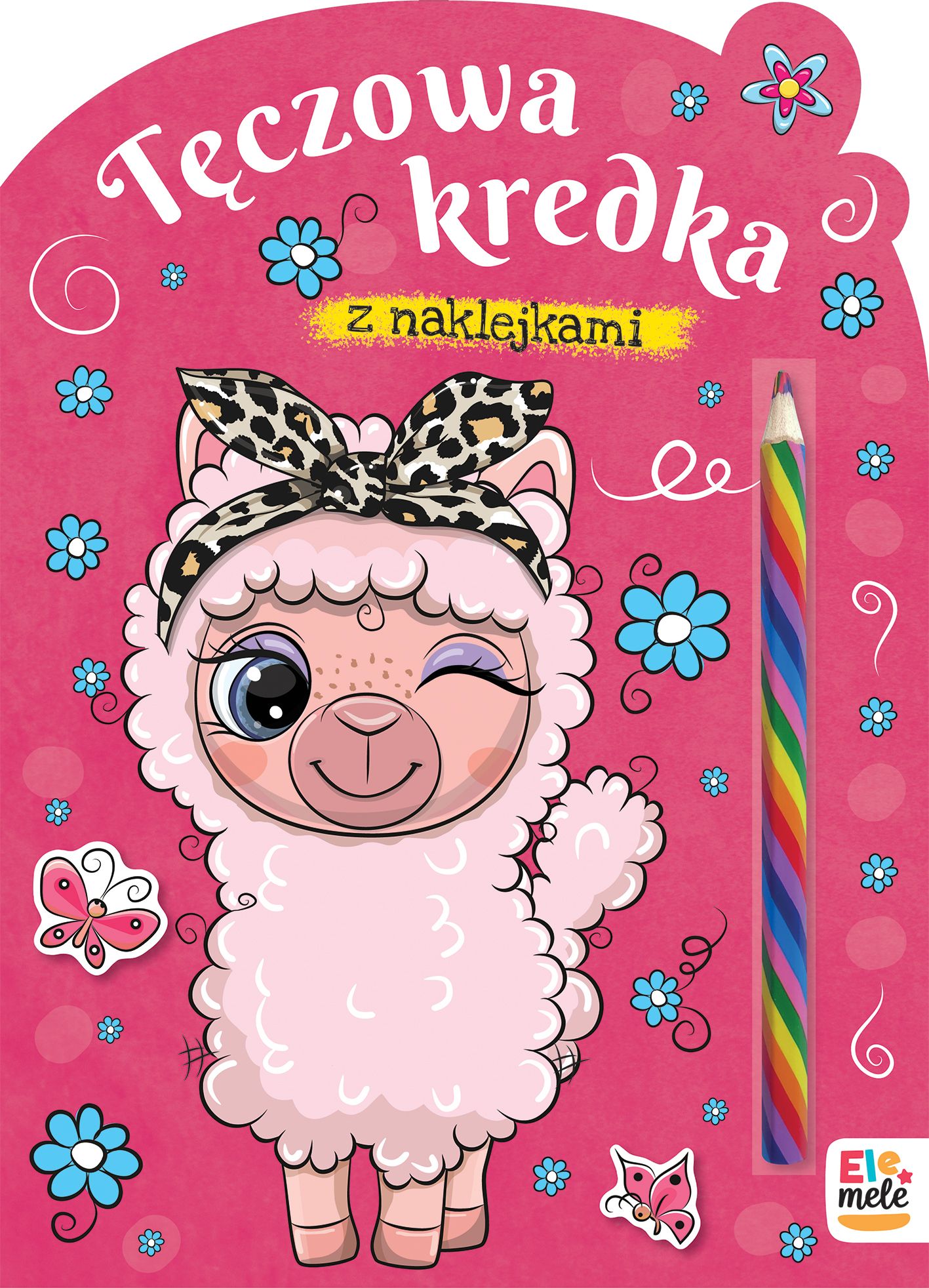 Kolorowanka Lama. Tęczowa kredka EleMele z wielokolorową kredką i ilustracjami do kolorowania
