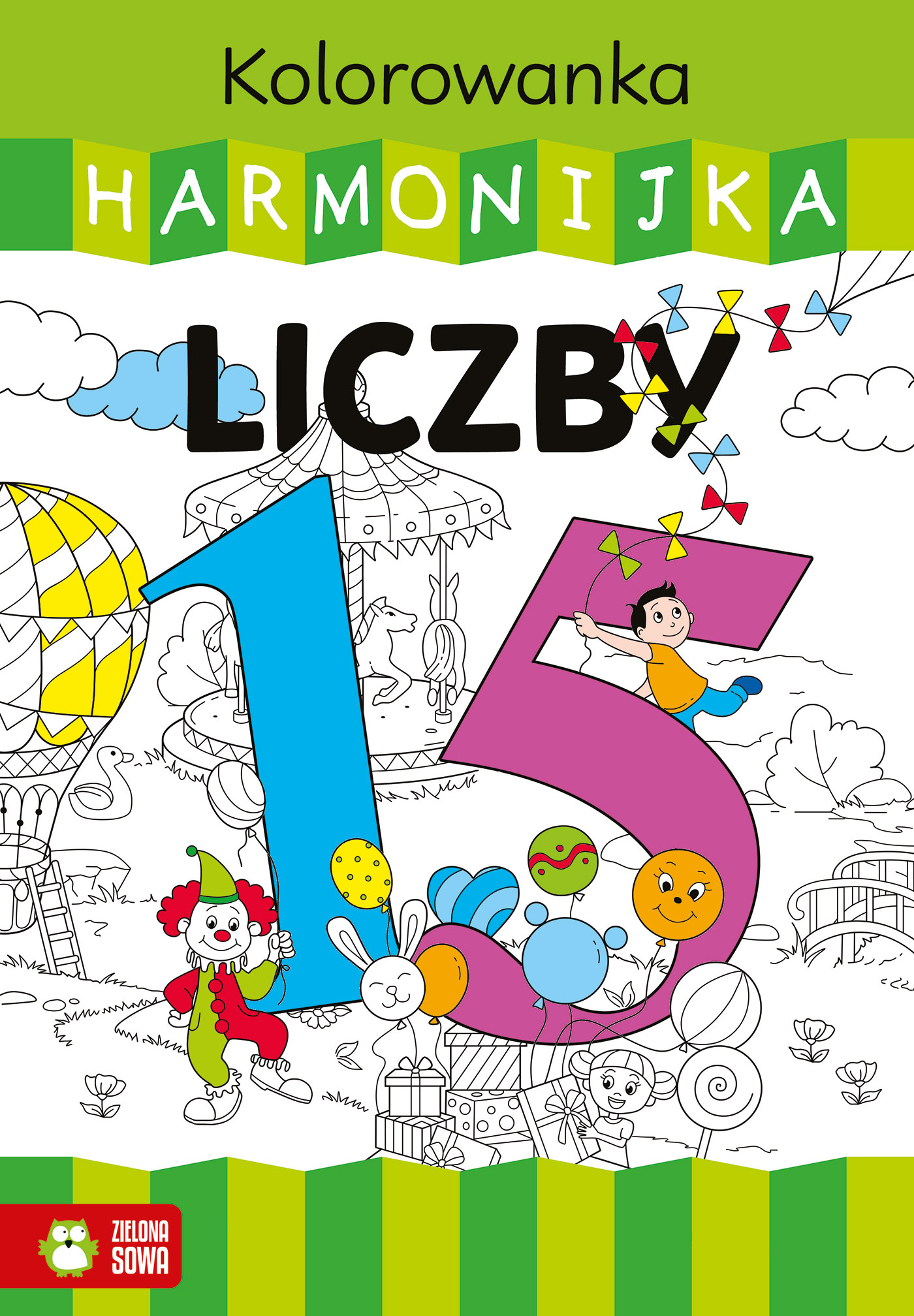 Kolorowanka harmonijka Liczby Zielona Sowa do kolorowania i poznawania liczb