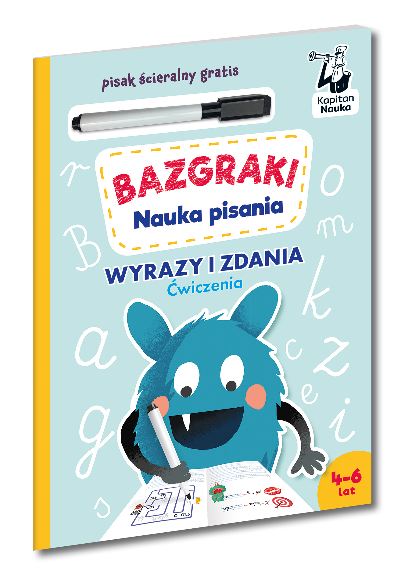 Bazgraki. Nauka pisania – książka z ćwiczeniami i ścieralnym pisakiem Kapitan Nauka