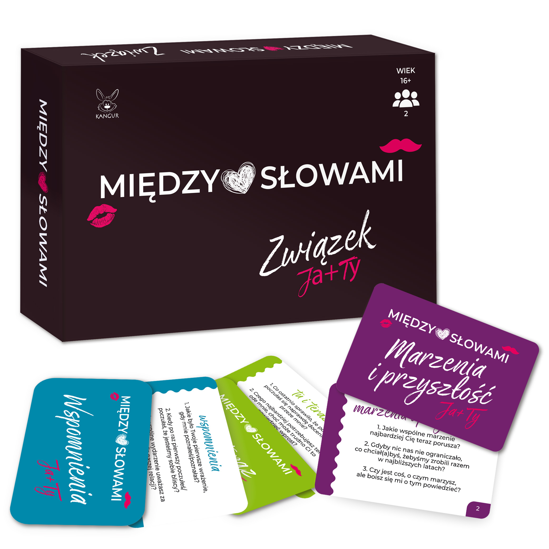 Gra karciana Między Słowami. Związek KANGUR dla par, z pytaniami do rozmów i budowania relacji