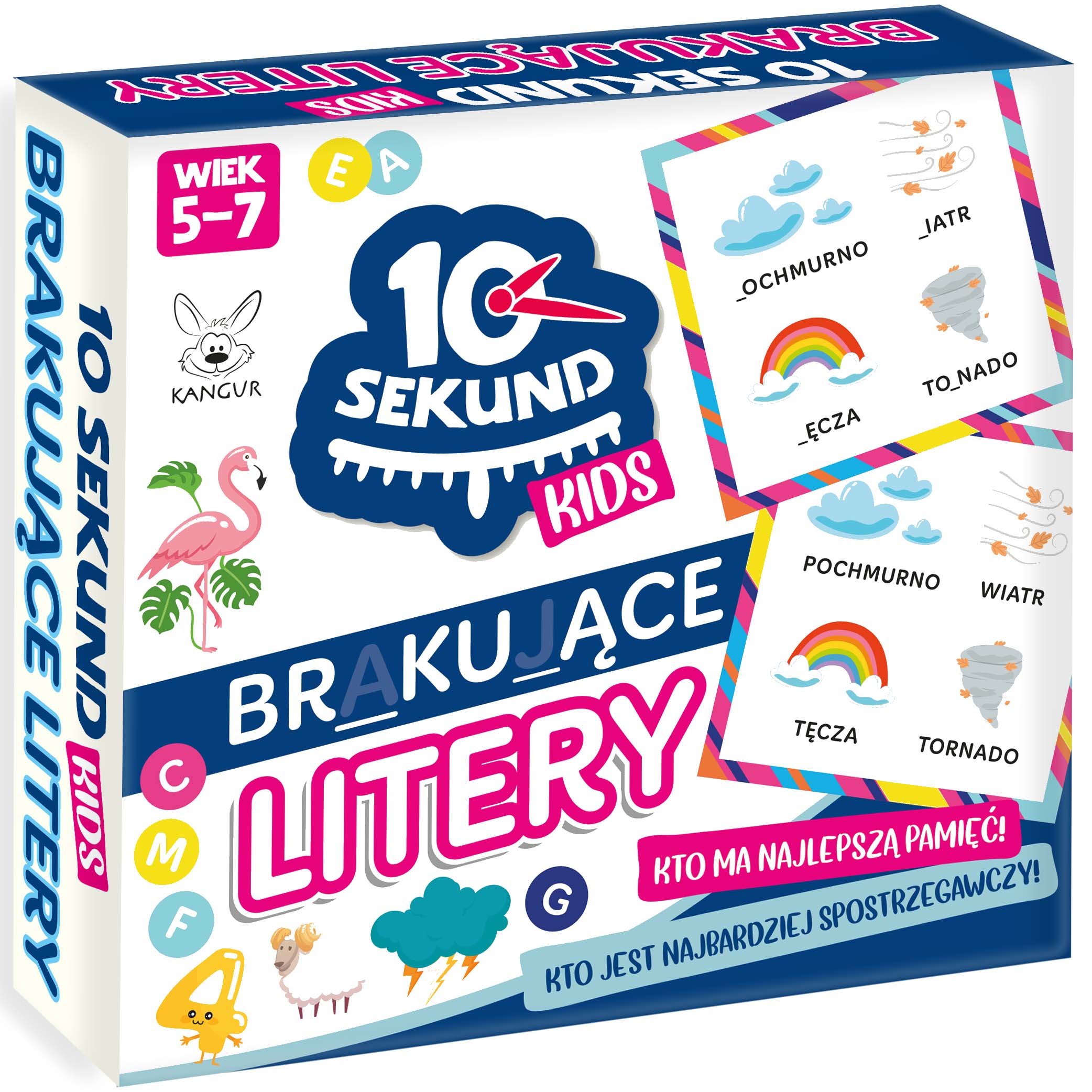 Karty edukacyjne 10 Sekund Kids KANGUR do wyszukiwania brakujących liter w wyrazach