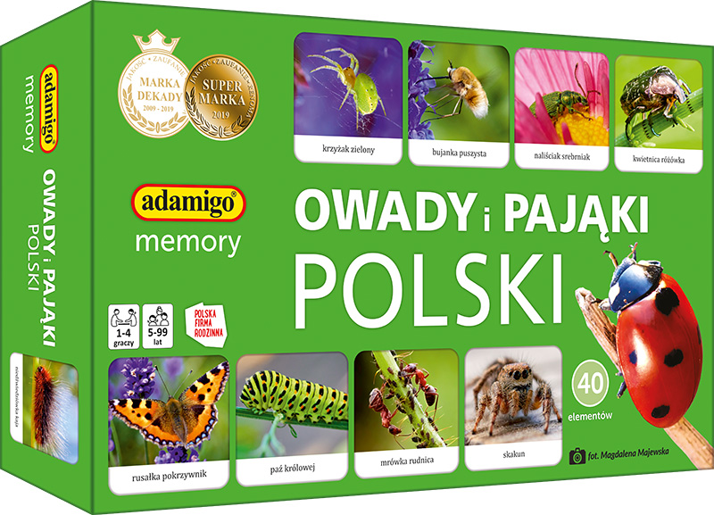 Gra memory Owady i pająki Polski ADAMIGO z motywami małych stworzeń występujących w Polsce