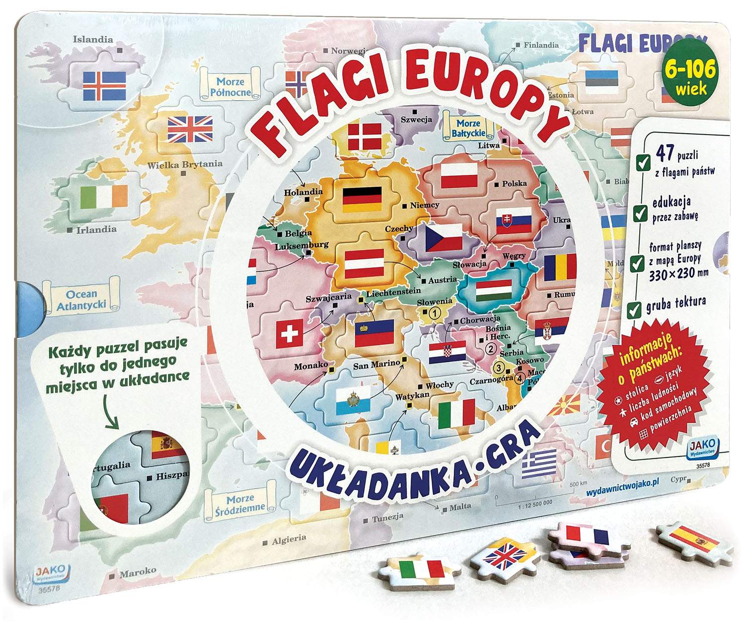 Flagi Europy JAKO – edukacyjna układanka z mapą i puzzlami z flagami państw