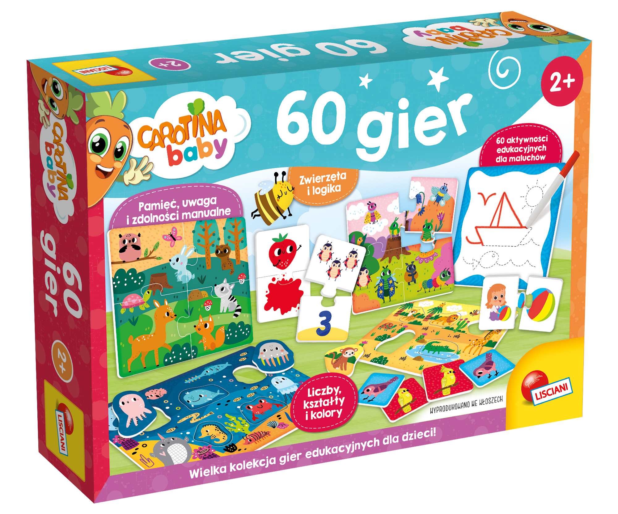 Carotina Baby Lisciani, kolekcja 60 gier edukacyjnych dla dzieci od 2 lat
