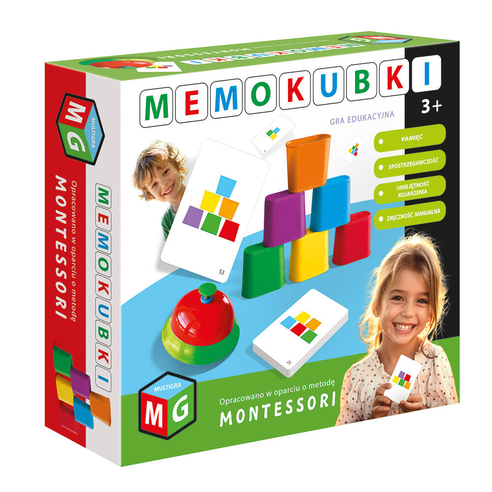Gra Memokubki MULTIGRA do odtwarzania wzorów z kart za pomocą kubków
