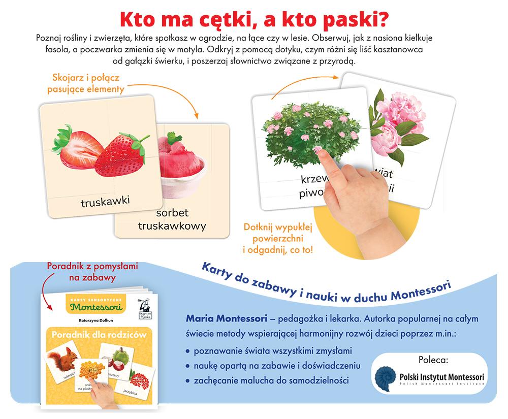 Karty Montessori Przyroda z wypukłymi elementami do poznawania dotykiem
