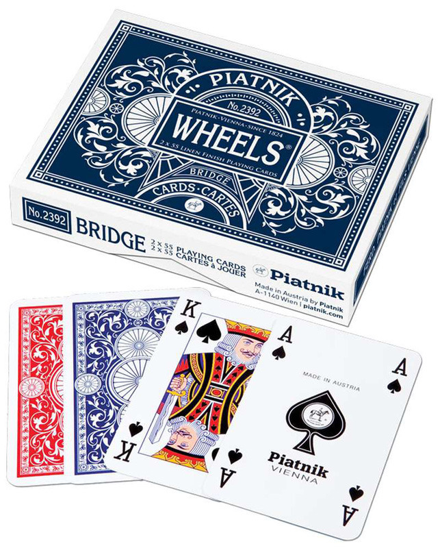 Karty do gry Piatnik Wheels – dwie plastikowane talie do brydża, pokera i remika