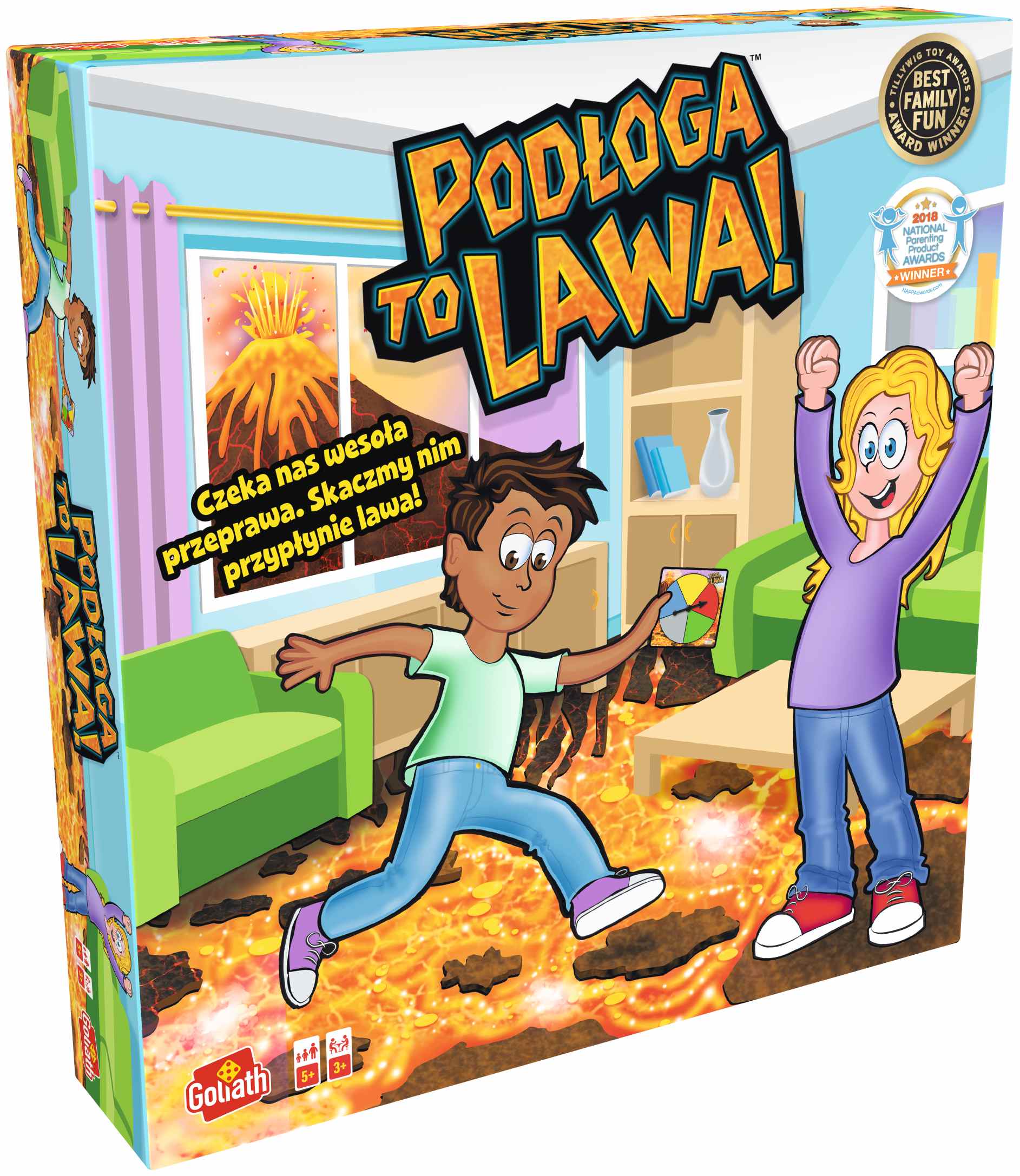 Podłoga to lawa GOLIATH, kolorowe piankowe pola i akcesoria do gry ruchowej