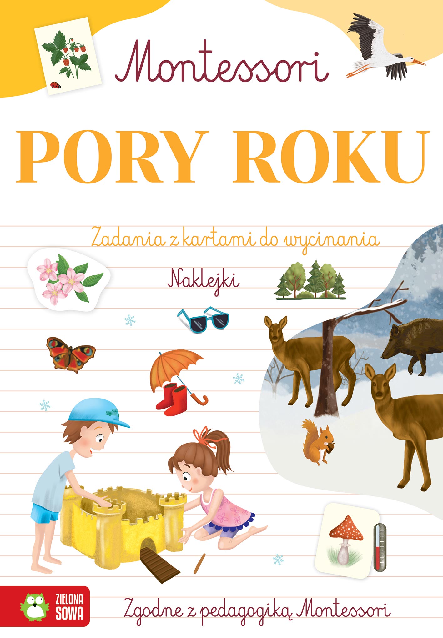 Zeszyt Montessori Pory roku ZIELONA SOWA z naklejkami i elementami do wycinania