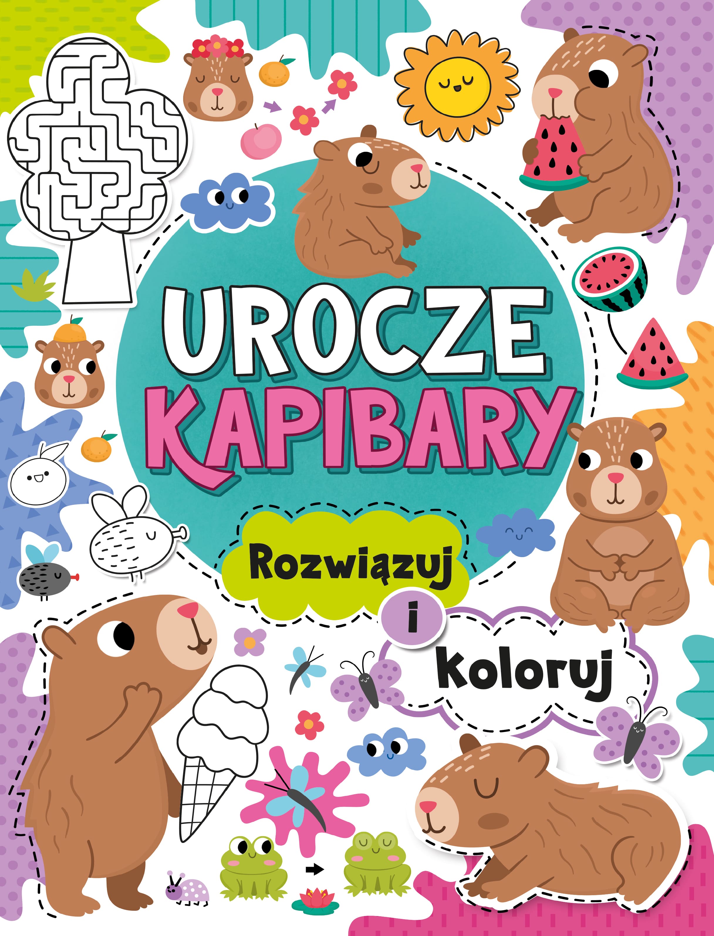 Książka z łamigłówkami o kapibarach POWERBOOK w pogodnym stylu kawaii