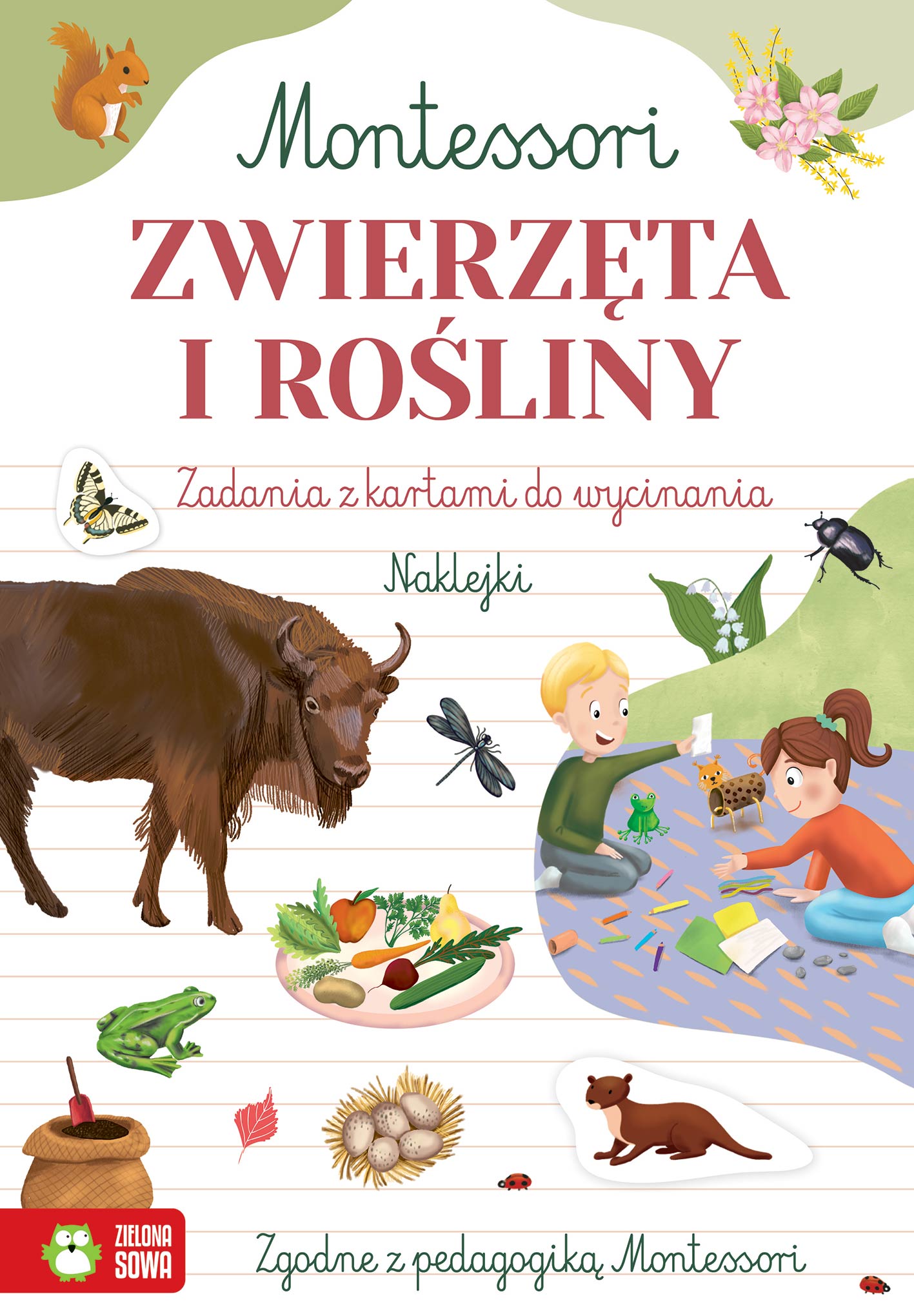 Zwierzęta i rośliny ZIELONA SOWA – zeszyt Montessori z naklejkami dla dzieci 6+