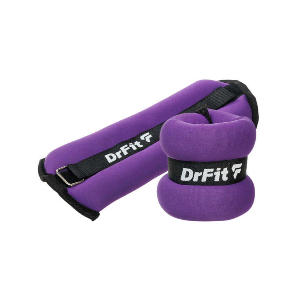 Fioletowe obciążniki na kostki i nadgarstki DRFIT 2 × 1 kg, para do treningu