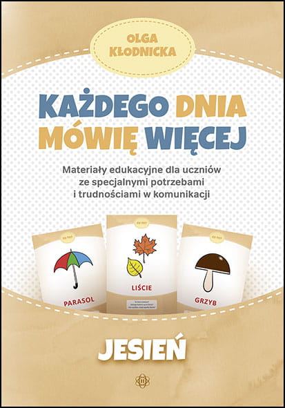 Okładka materiałów logopedycznych Każdego dnia mówię więcej. Jesień wydawnictwa Harmonia
