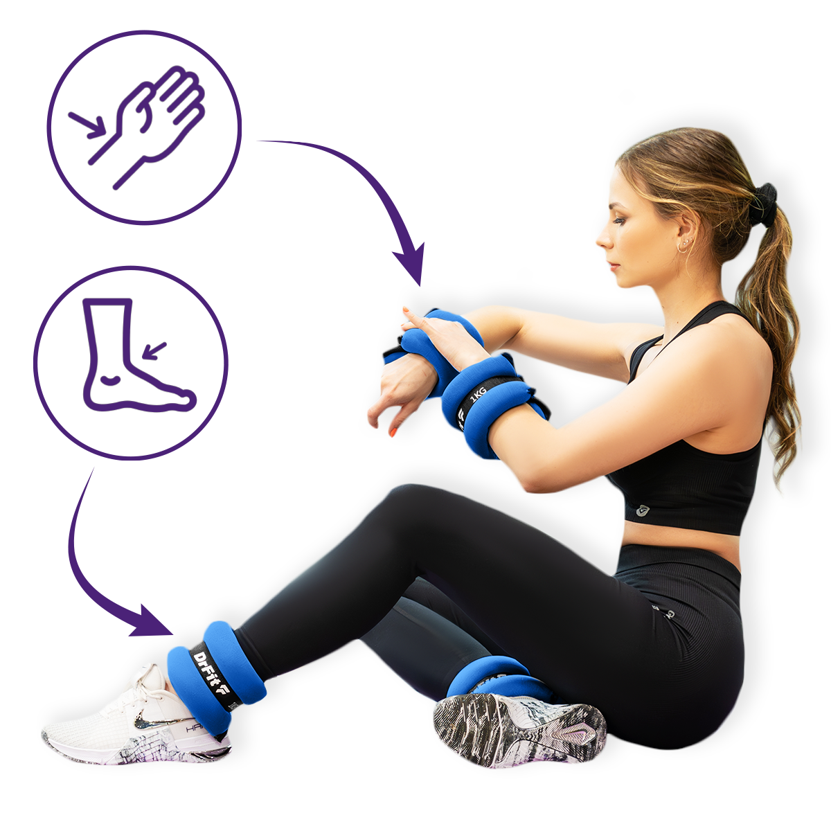 Regulowane paski niebieskich obciążników DRFIT do treningu rąk i nóg