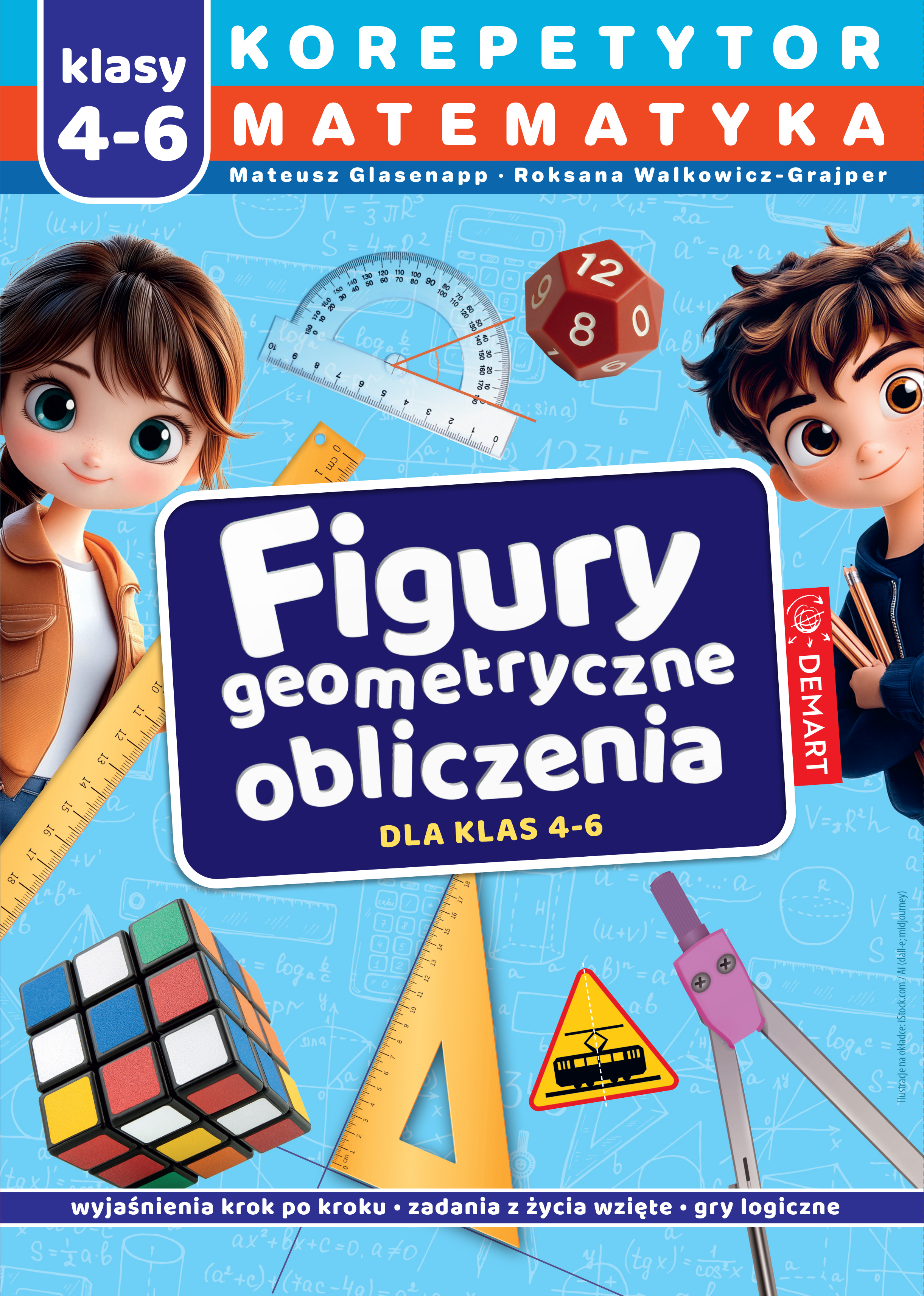 Korepetytor matematyki DEMART dla klas 4–6, książka o figurach geometrycznych i zadaniach