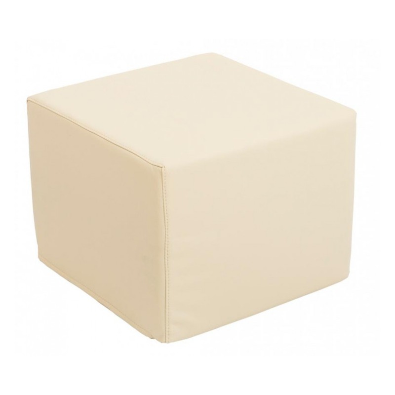 Waniliowa pufa kwadrat 39,5 x 39,5 x 30 cm — widok z przodu; pokrowiec imitujący skórę i wypełnienie z lekkiej pianki