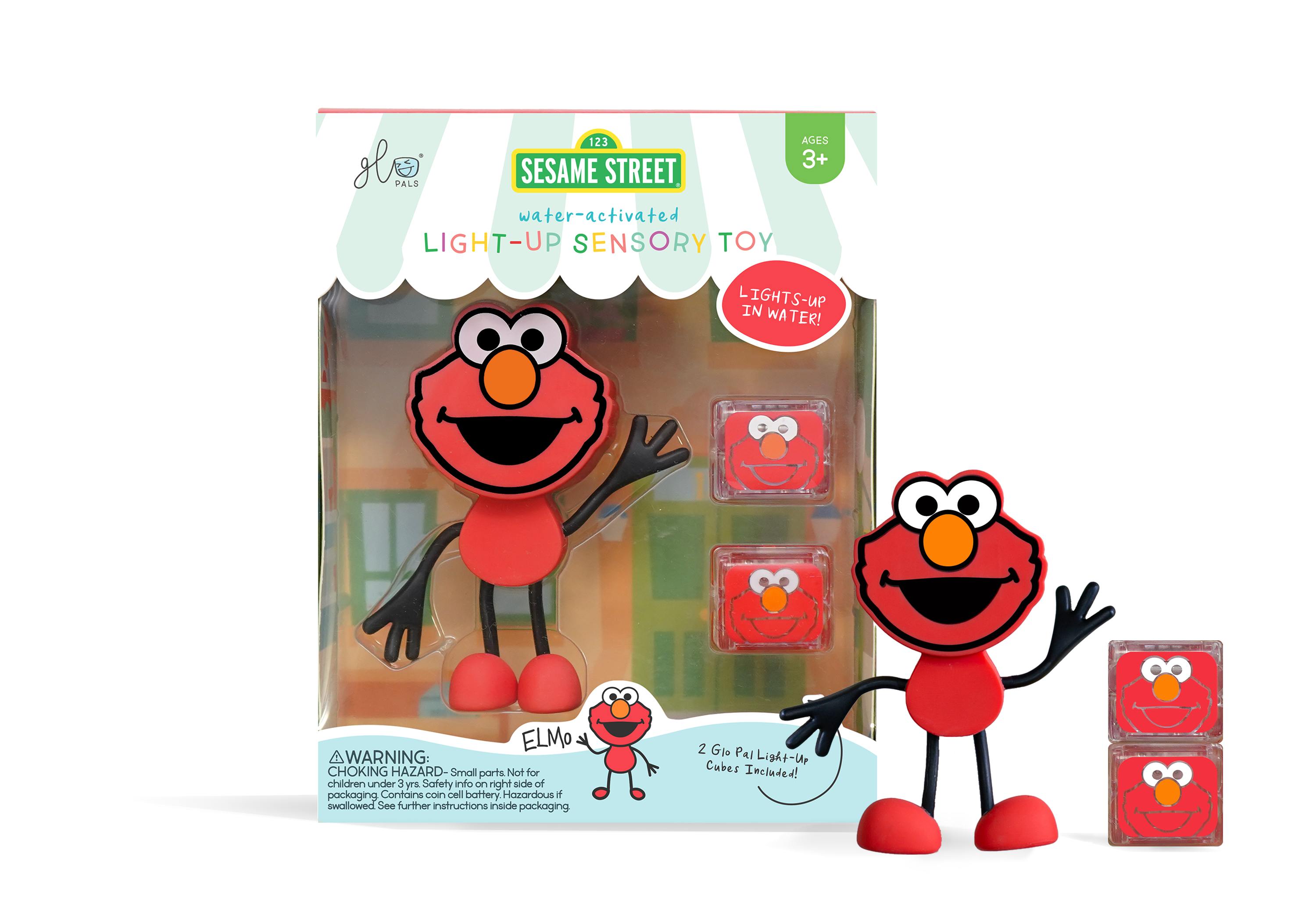 Zestaw Glo Pals Elmo z dwiema świecącymi kostkami LED do kąpieli