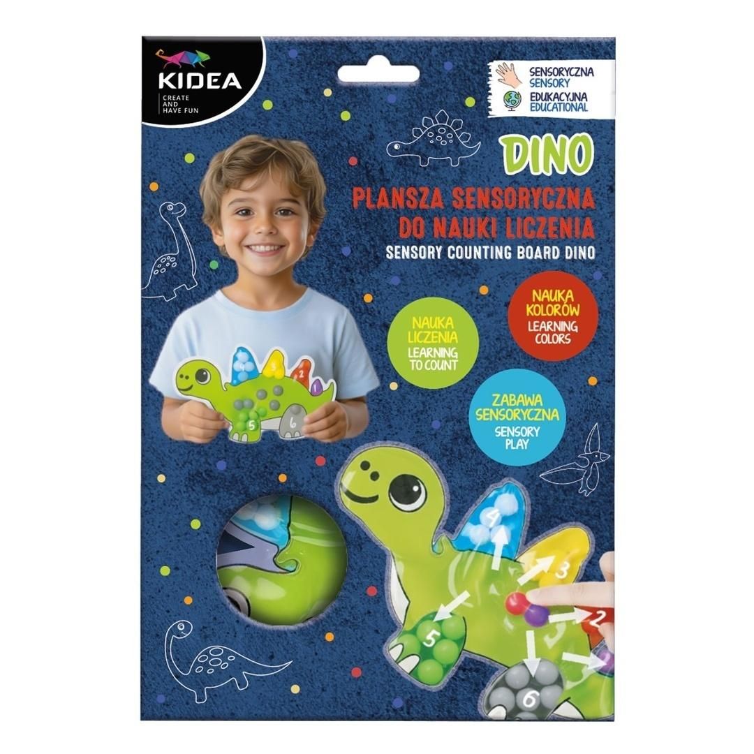 Plansza Dino do ćwiczenia motoryki małej i rozpoznawania kolorów podczas zabawy