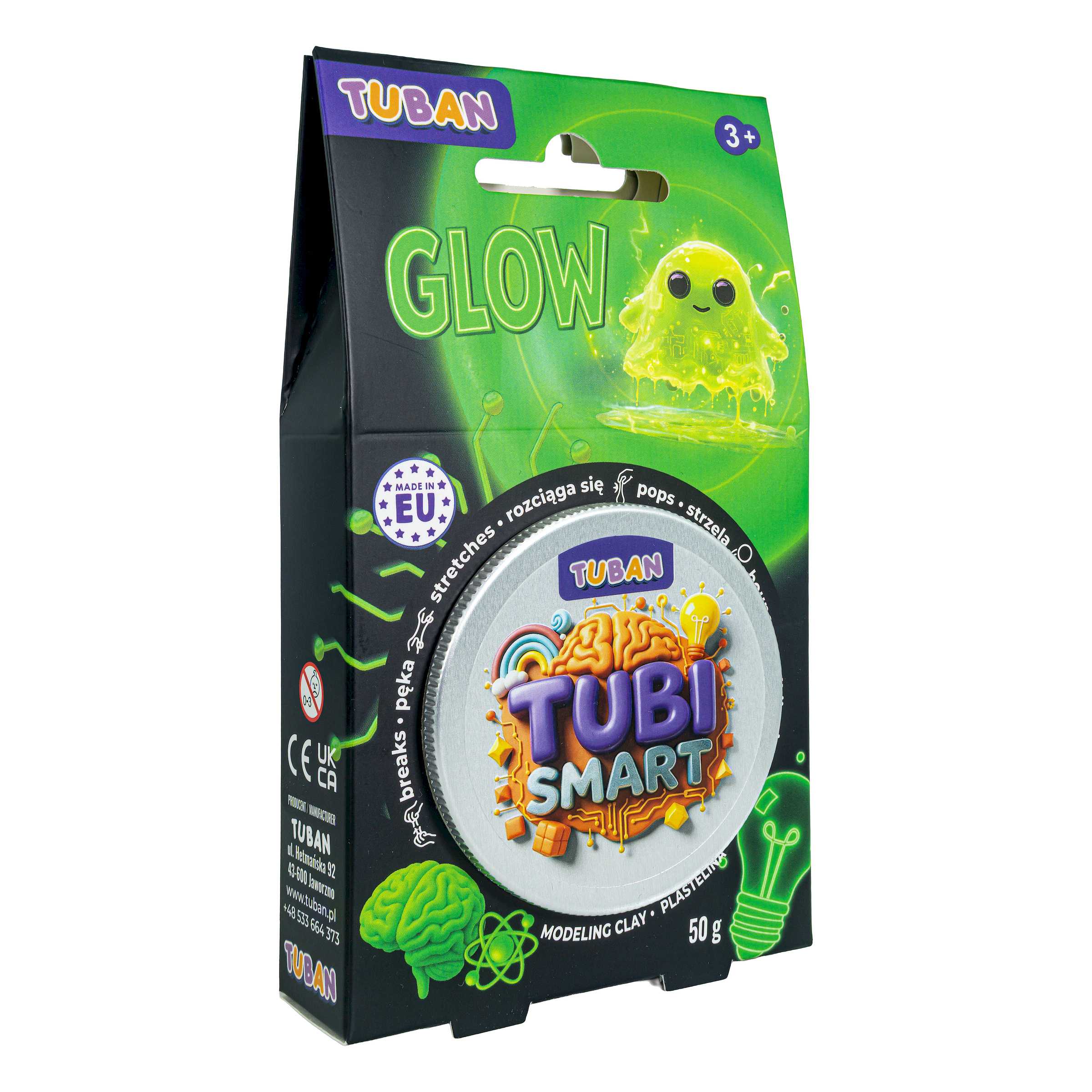 Plastelina sensoryczna Tubi Smart Glow 50 g, rozciągliwa masa świecąca w ciemności