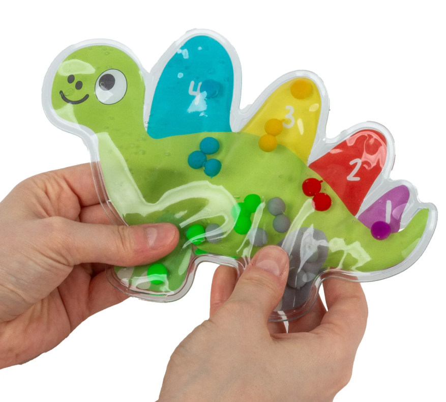 Plansza sensoryczna Dino do nauki liczenia z kolorowymi kuleczkami