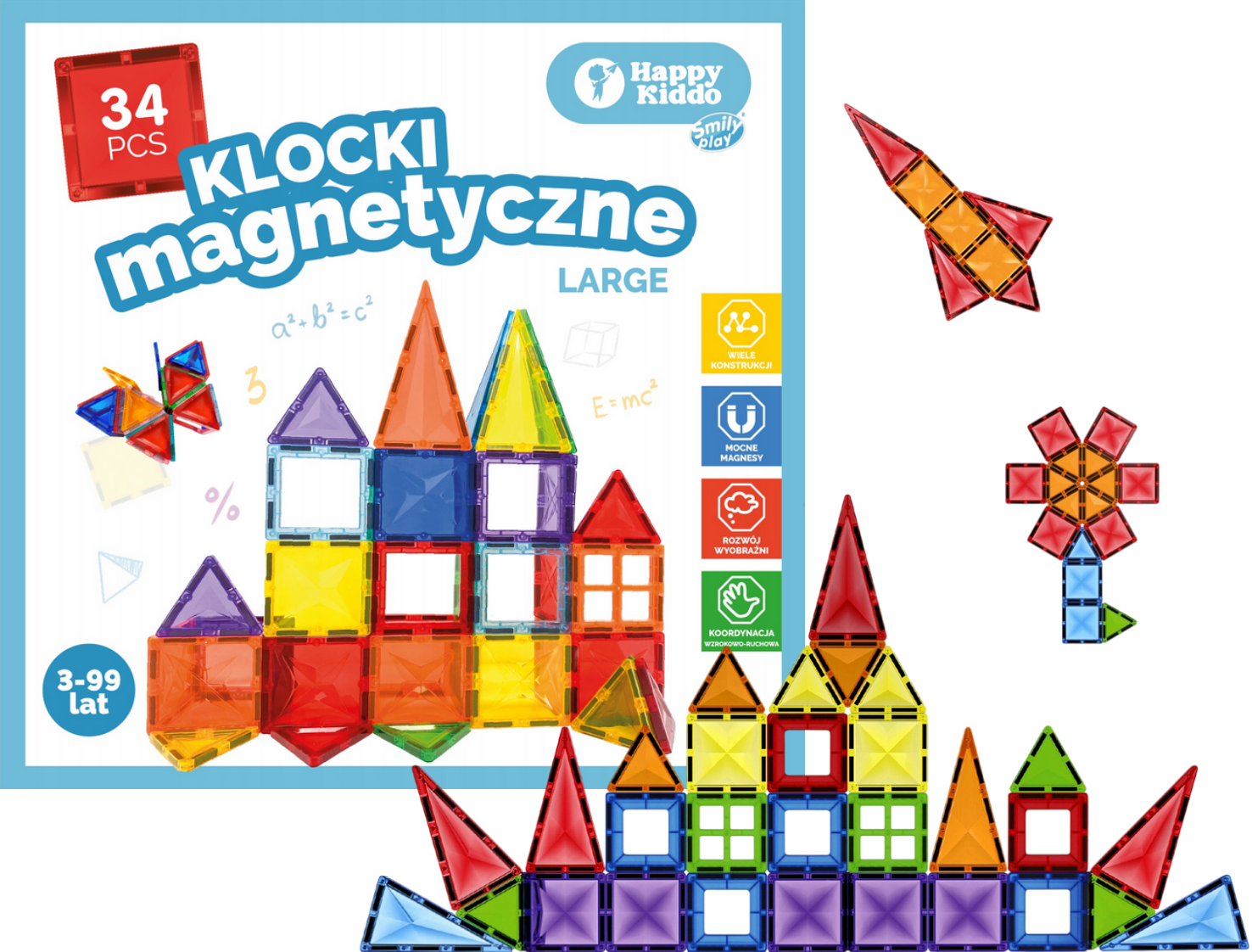 Klocki magnetyczne Happy Kiddo Anek, kolorowe płytki do budowania przestrzennych konstrukcji