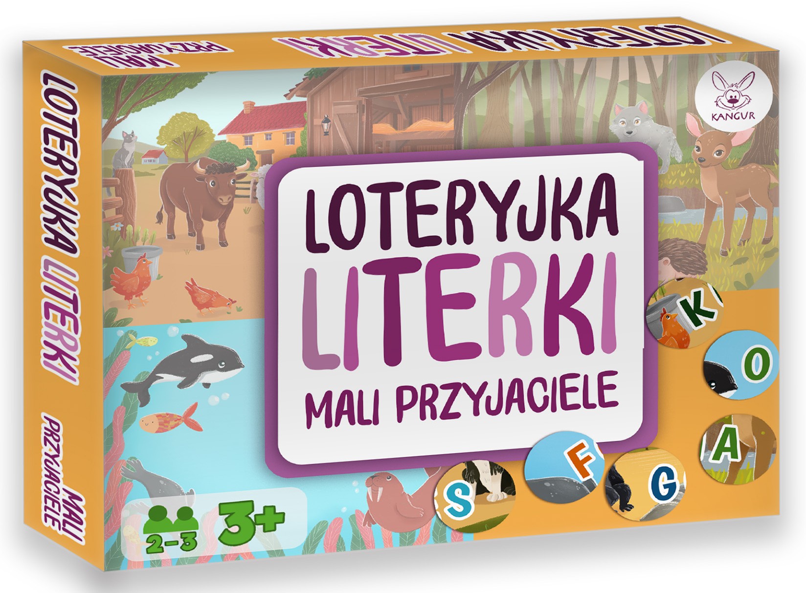 Mali Przyjaciele KANGUR – dopasowywanie żetonów z literkami do zwierząt