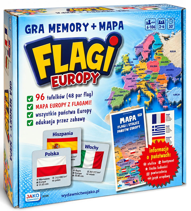 Mapa do gry Memory Flagi Europy z flagami i stolicami państw europejskich