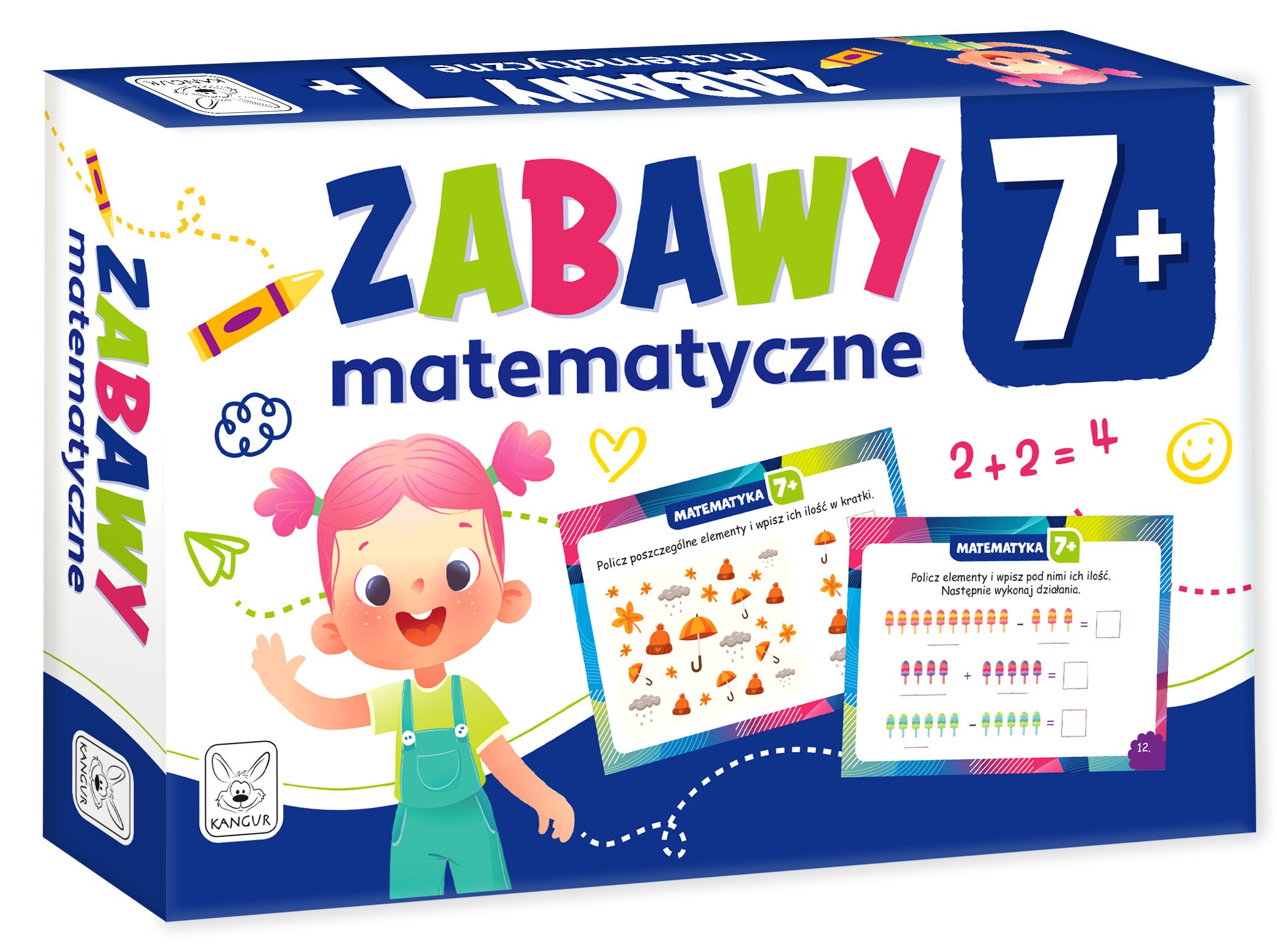 Gra matematyczna KANGUR dla dzieci od 7 lat z 32 zabawami i 16 kartami do pisania oraz rysowania