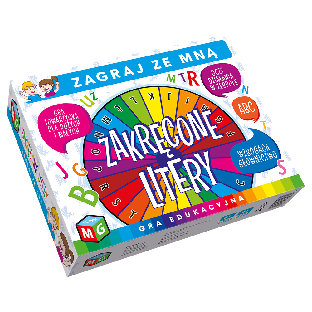 Elementy gry Zakręcone Litery MULTIGRA do zabawy w odczytywanie liter i odpowiadanie