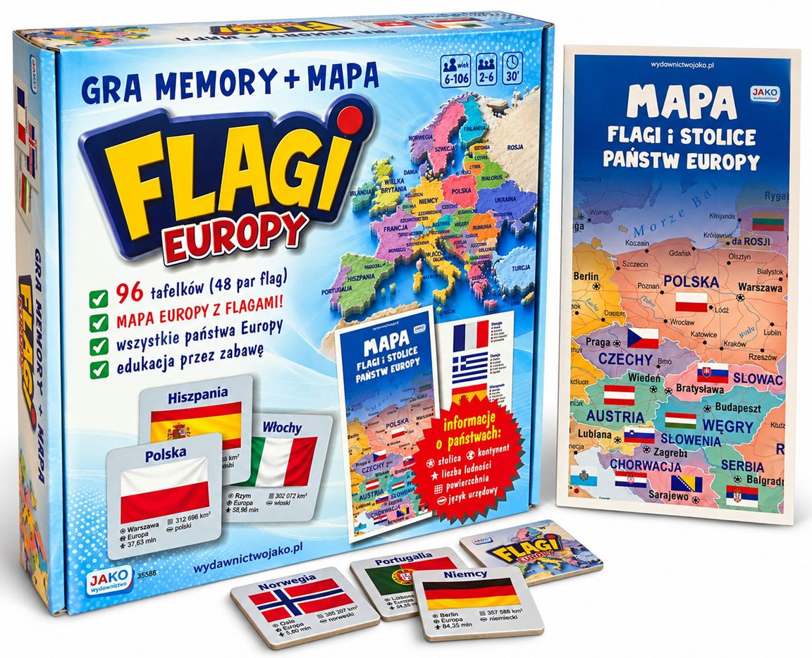 Memory Flagi Europy JAKO z kartami przedstawiającymi flagi państw europejskich