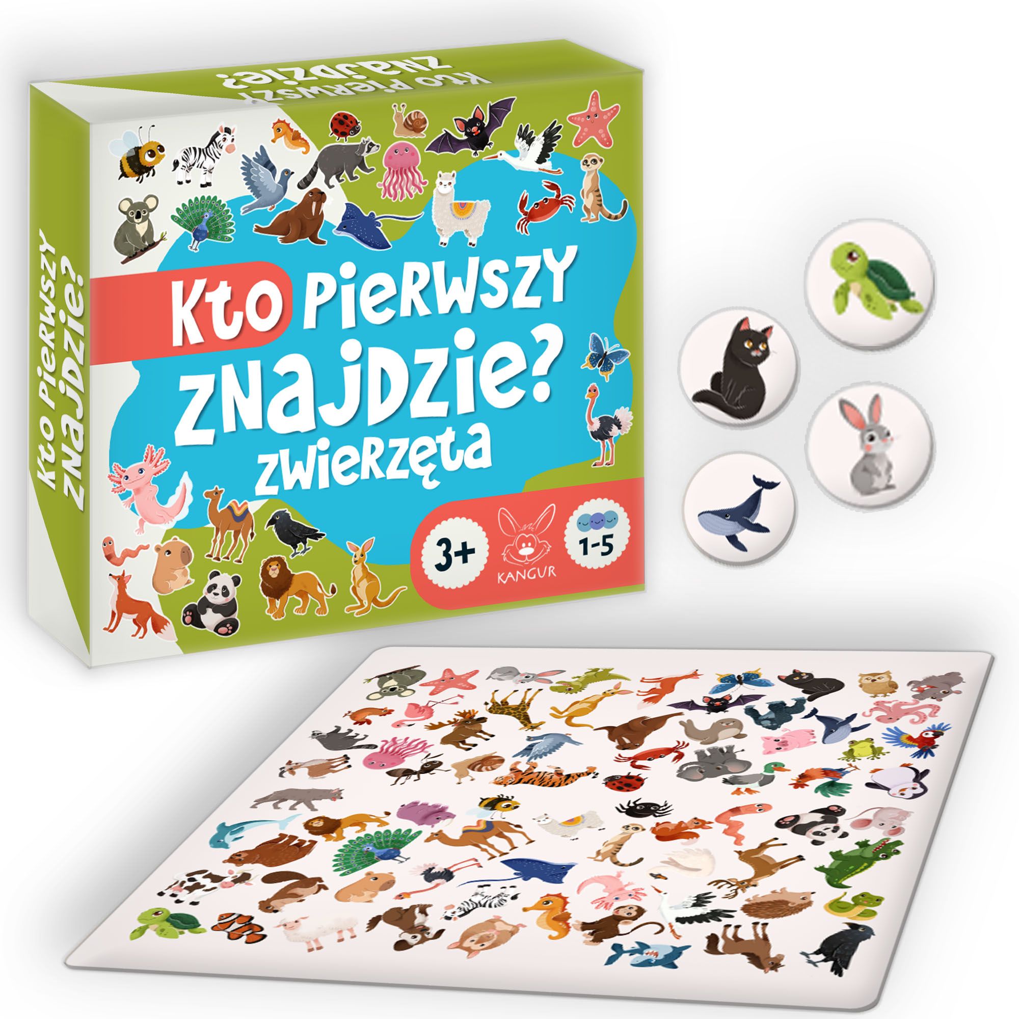 Gra Kto pierwszy znajdzie? Zwierzęta KANGUR – plansza do wyszukiwania obrazków ze zwierzętami