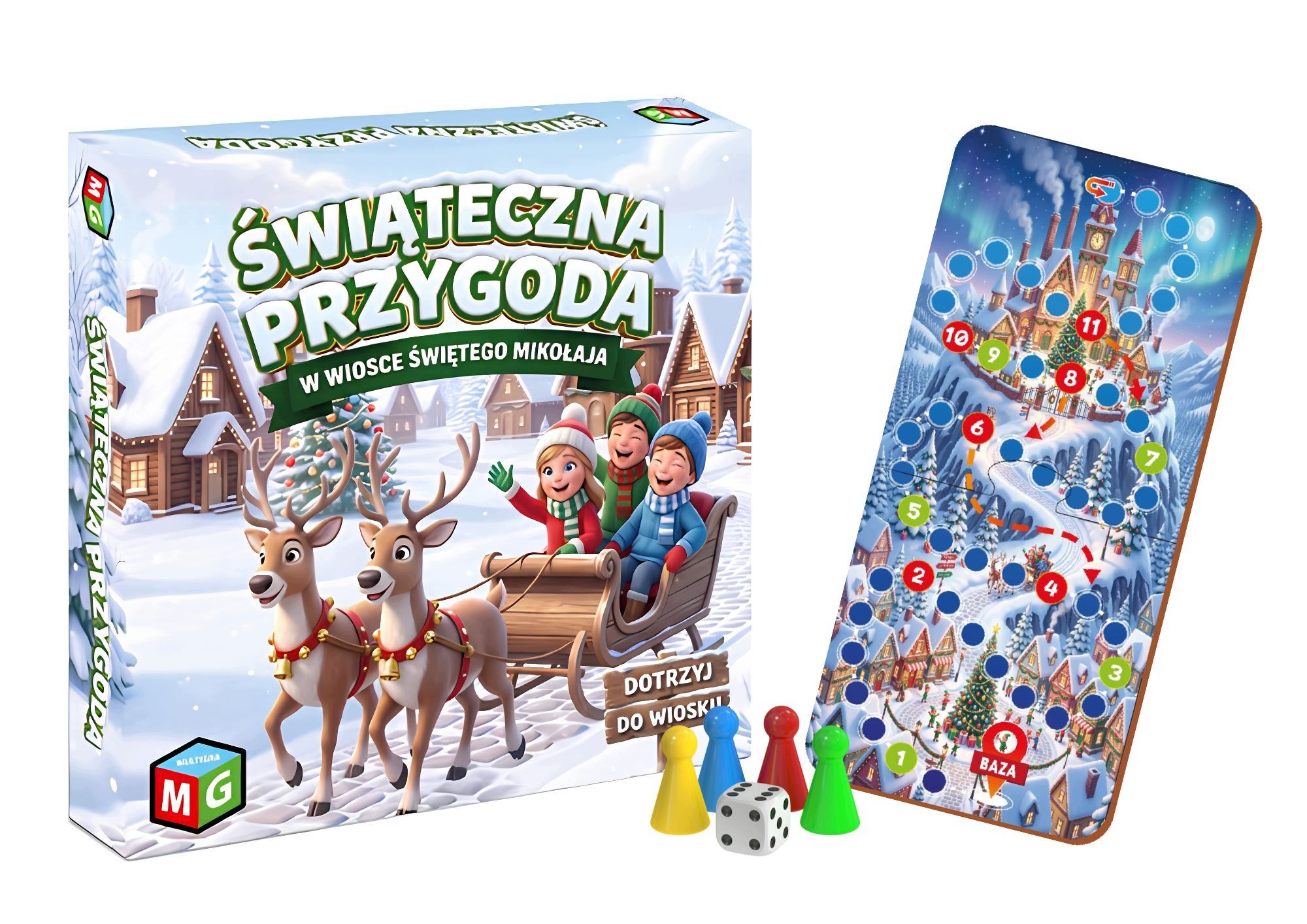 Świąteczna Przygoda MULTIGRA, rodzinna gra planszowa o wyścigu do warsztatu Mikołaja