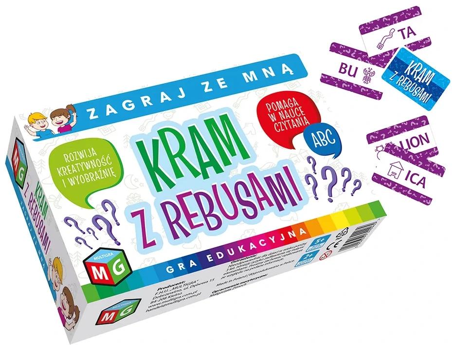 Kram z rebusami MULTIGRA, gra edukacyjna z kartami do nauki czytania i pisania