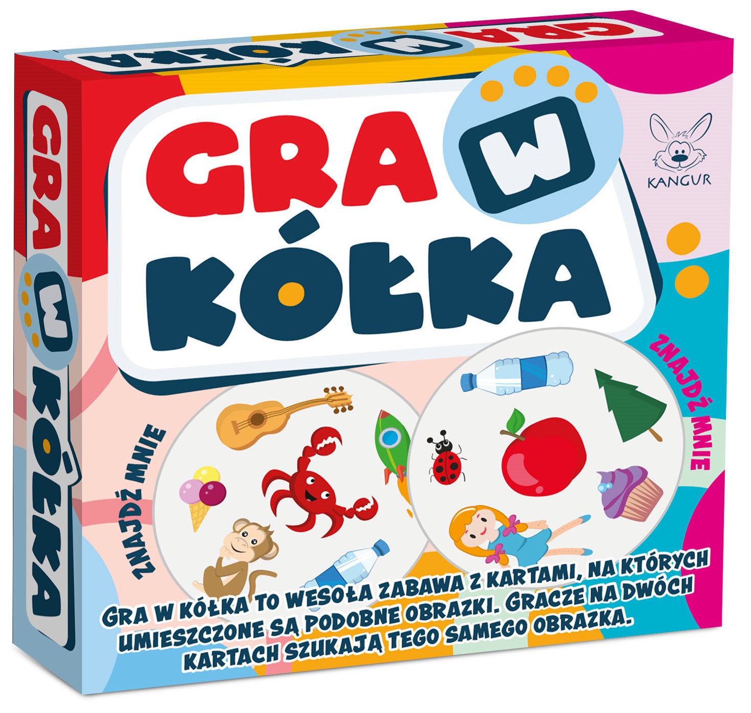 Karty do gry w Kółka KANGUR – okrągły format i wspólne szukanie takich samych ilustracji