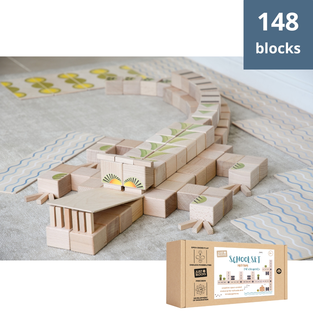 Zestaw klocków edukacyjnych SCHOOLSET 148 pcs z drewna bukowego i sklejki