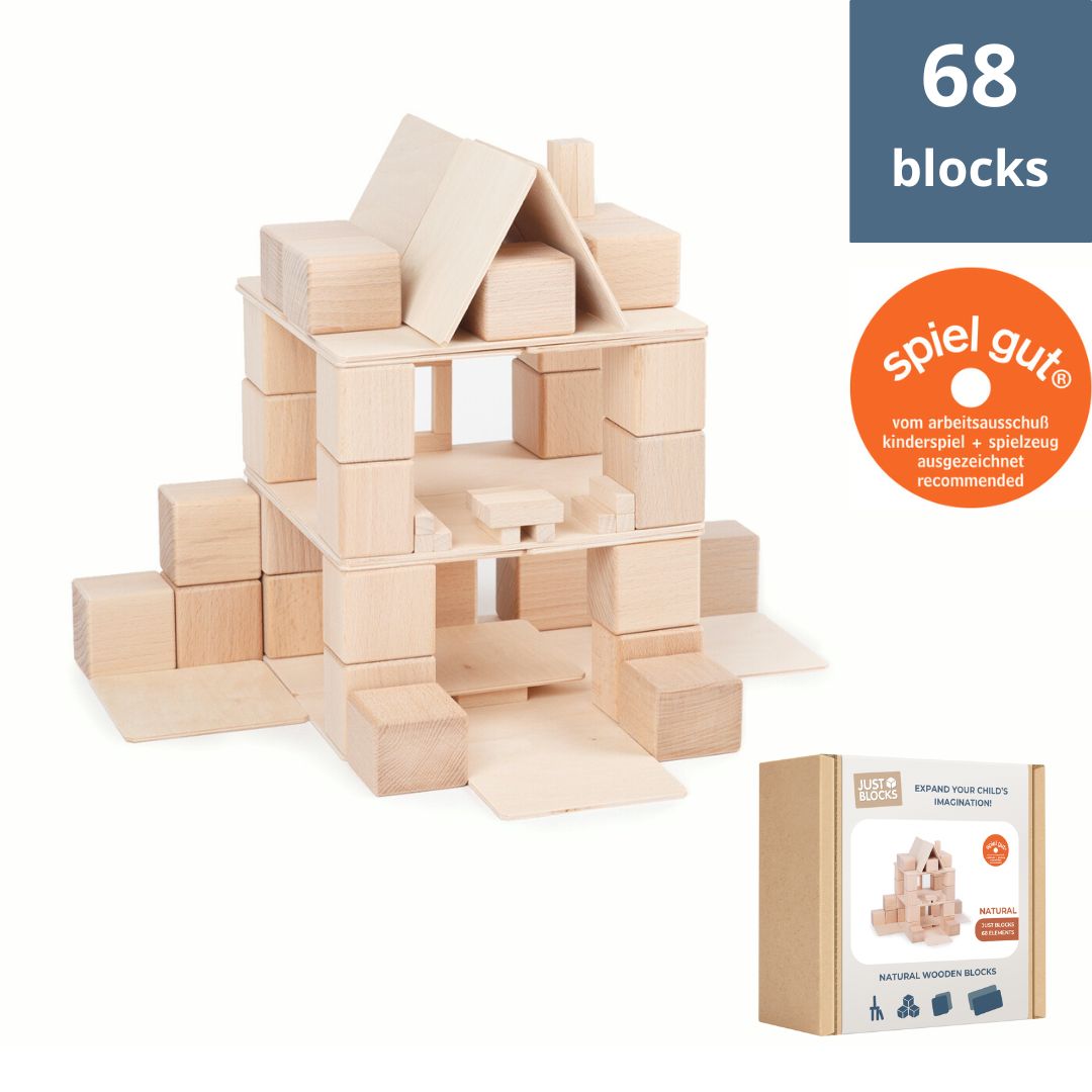 Naturalne klocki drewniane 68 pcs - różne kształty do kreatywnej zabawy