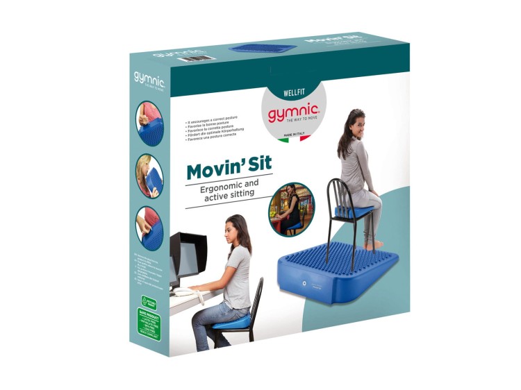 Detal zaworu i powierzchni PVC klina Gymnic Movin Sit, pokaz regulacji napompowania dla zmiany stabilności