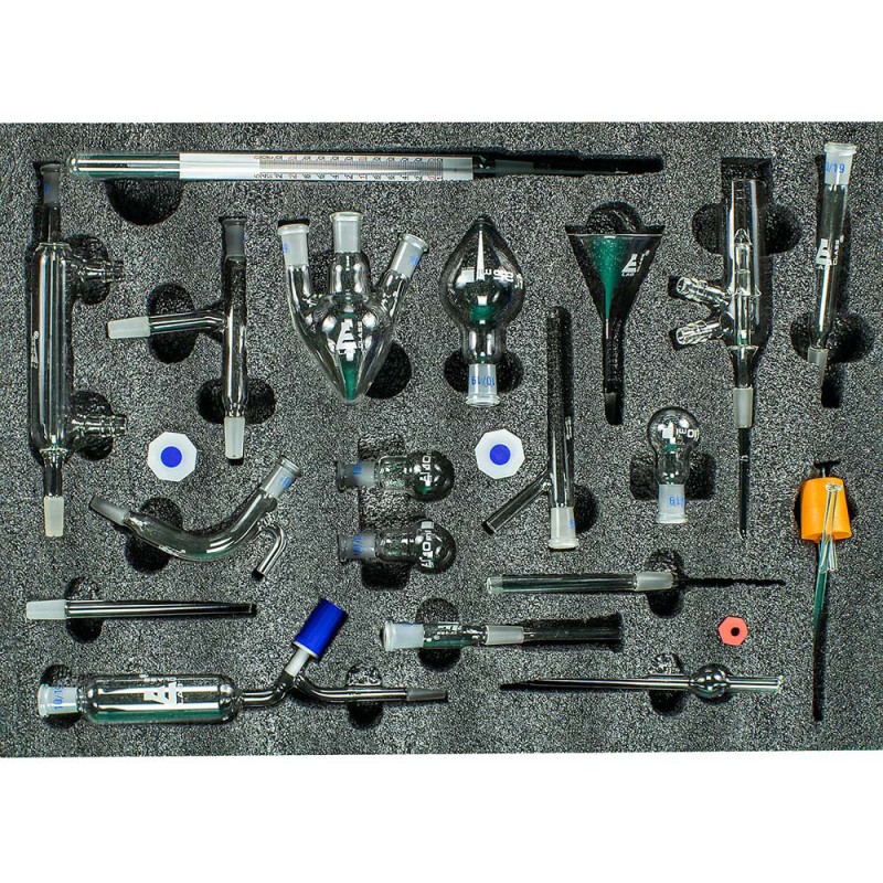 Zestaw w piance do chemii organicznej JANGAR z elementami aparatury laboratoryjnej