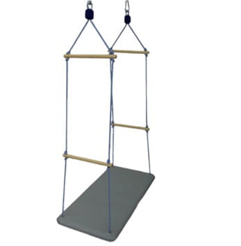 Widok platformy prostokątnej 4 poprzeczki, model large, pokazujący konstrukcję podwieszaną i miejsce mocowań oraz wymiary 115×55×120 cm