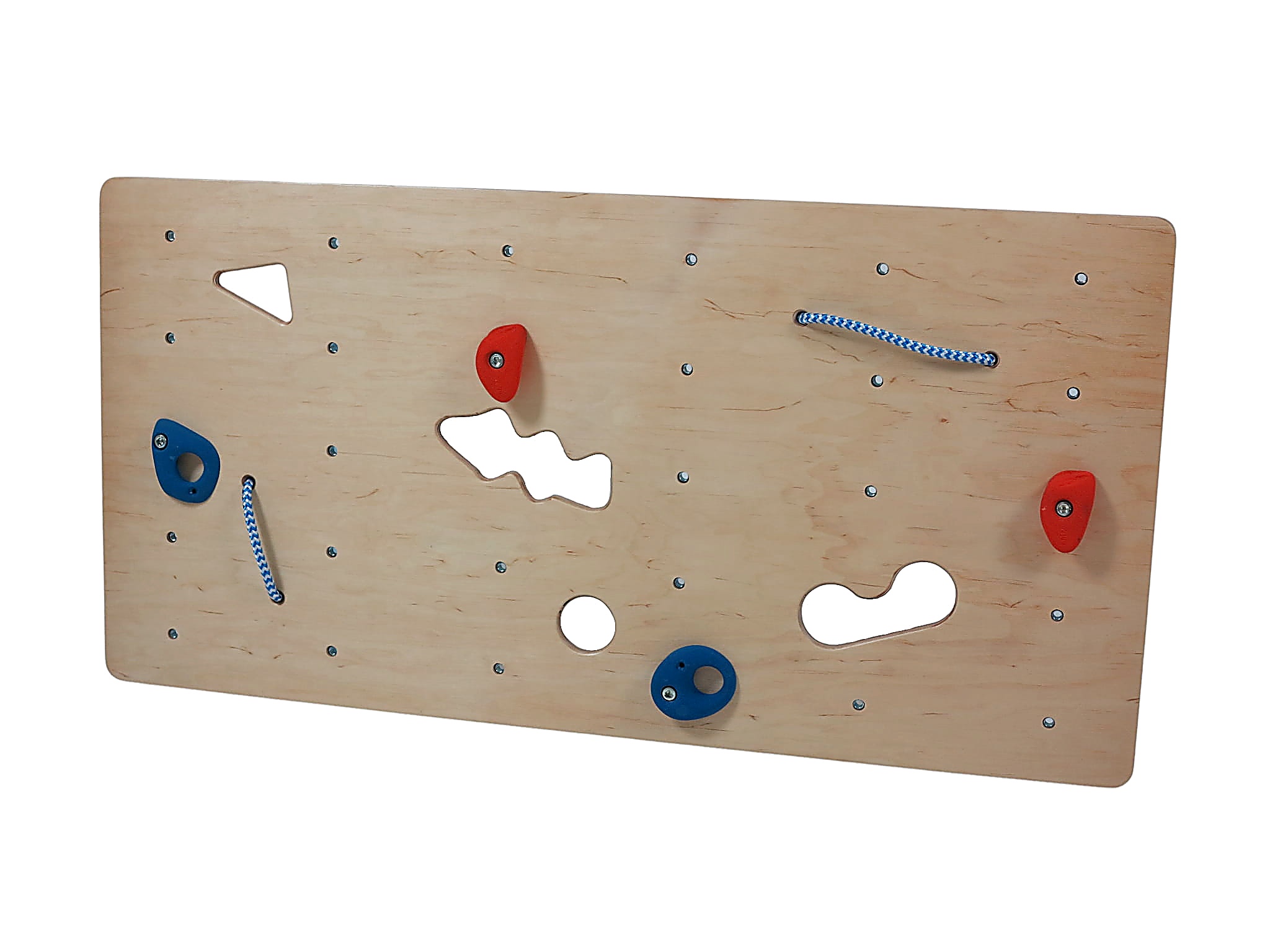 Modułowa ścianka wspinaczkowa panel 120 × 60 cm — widok frontowy z chwytami i mocowaniami do ściany