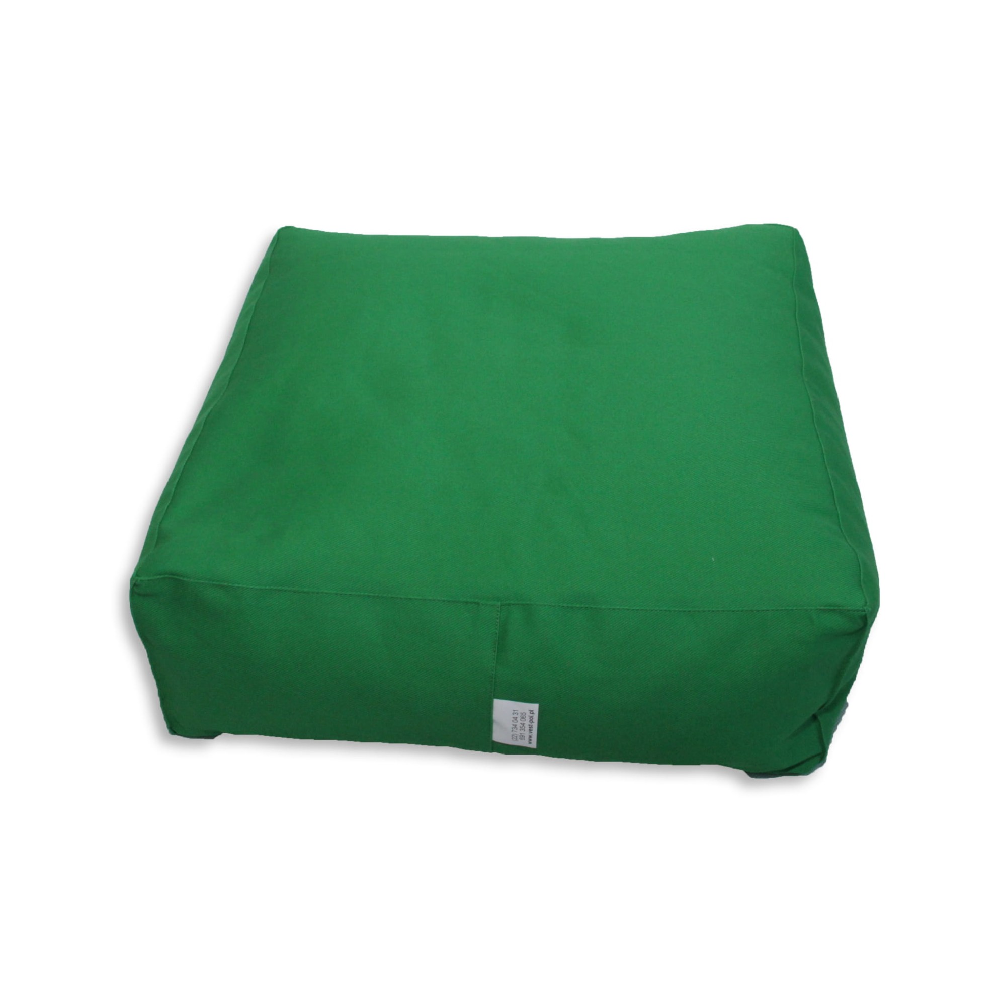 Pufka sensoryczna kwadratowa 40 × 40 cm na jasnym tle; widok z góry pokazujący bawełnianą tkaninę z certyfikatem Oeko‑Tex®