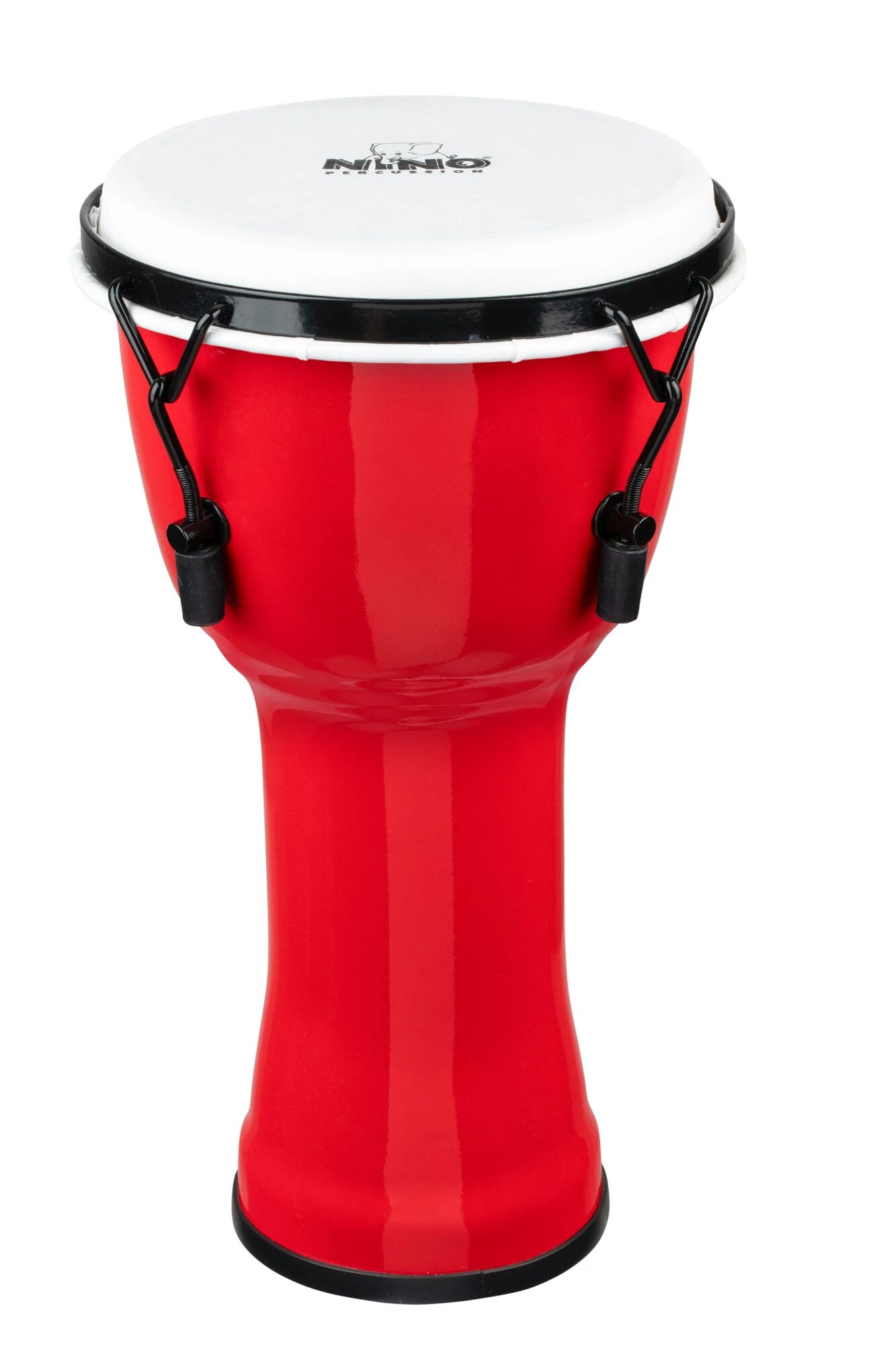Syntetyczne djembe NINO 8 cali w czerwonym kolorze przeznaczone dla dzieci do nauki rytmiki