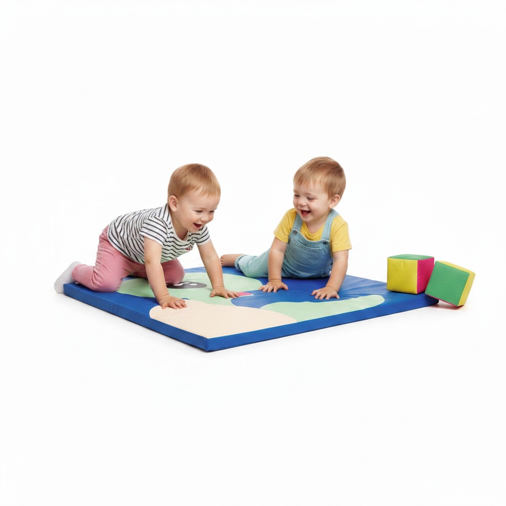 Kwadratowy materac Tatami Żółw 140×140×5 cm z motywem żółwia; ekoskóra i powłoka antypoślizgowa dla bezpiecznej zabawy